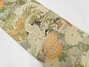 アンティーク　鶴に菊模様織出し名古屋帯（材料）